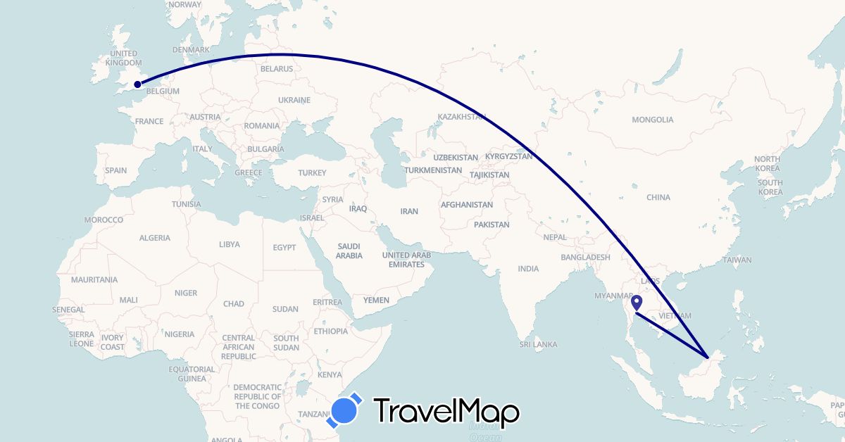 TravelMap itinerary: driving in Brunei, United Kingdom, Thailand (Asia, Europe)